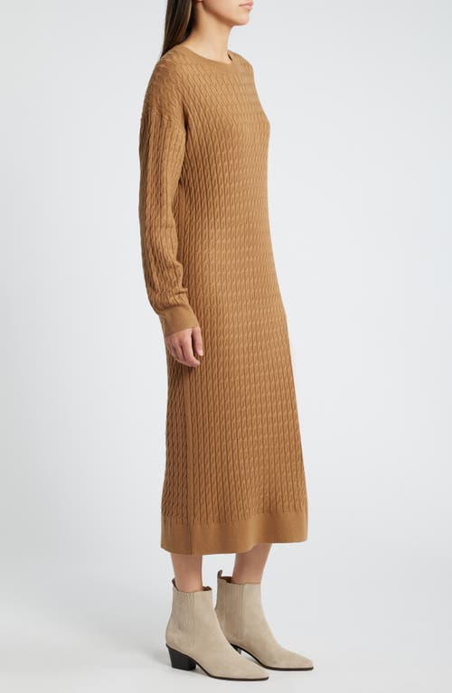 Shop Treasure & Bond Cable Stitch Long Sleeve Midi Sweater Dress In Brown Bear