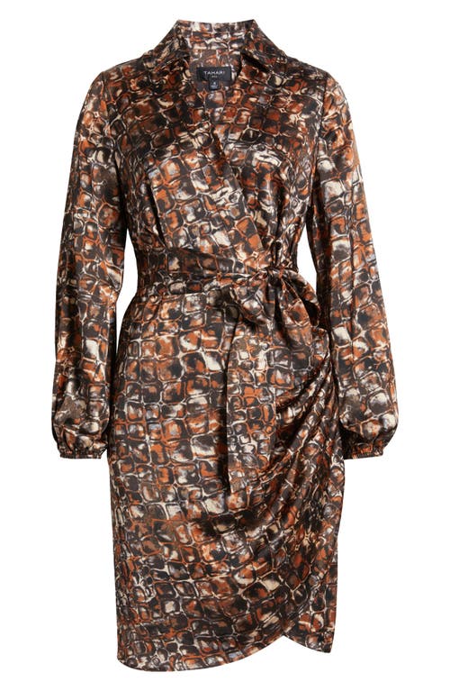 Shop Tahari Asl Side Tie Long Sleeve Dress In Brown Croc