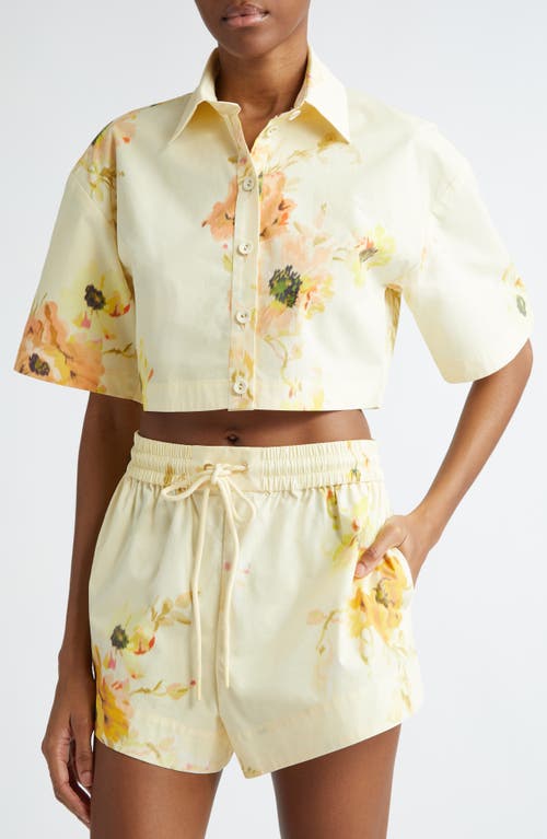 Shop Zimmermann Lightburst Relaxed Crop Shirt In Yellow Floral