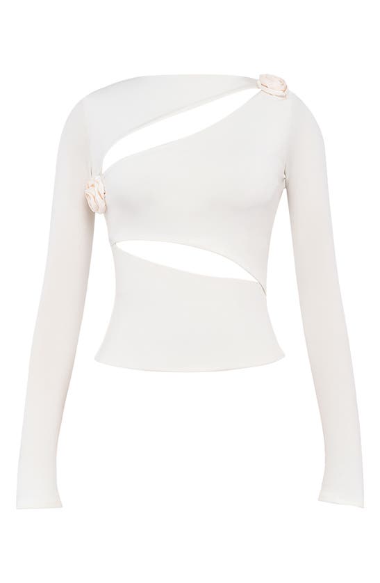 Mistress Rocks Womens Ivory Flower-embellished Cut-out Stretch-jersey Top In White