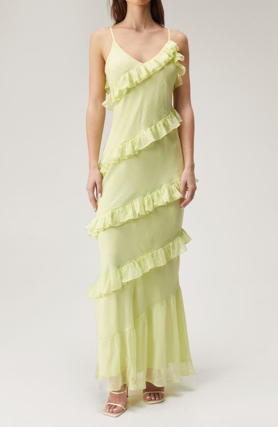 Nasty Gal Tiered Ruffle Chiffon Maxi Dress In Washed Lime