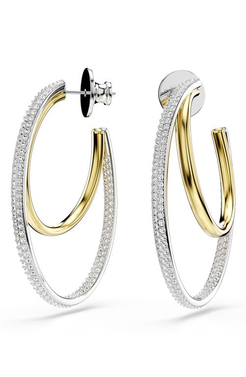 Swarovski Hyperbola Crystal Double Row Hoop Earrings In Gold Tone & Rhodium Plated In Silver