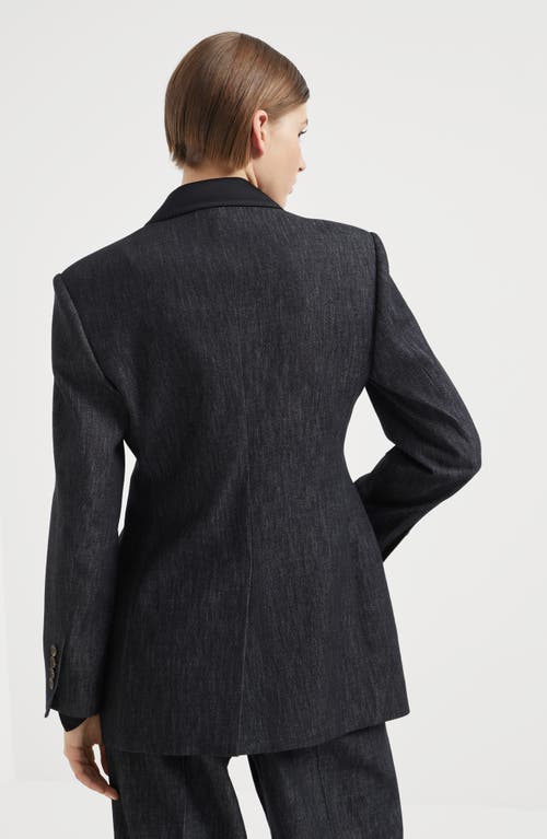 Shop Brunello Cucinelli Cotton Denim-effect Twill Blazer With Monili In Dark Denim