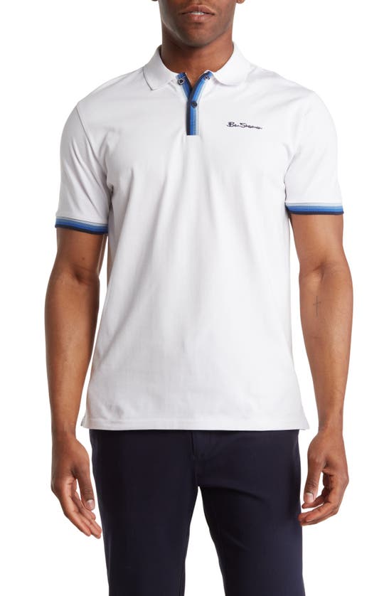 Ben Sherman Interest Stretch Cotton Polo In Bright White