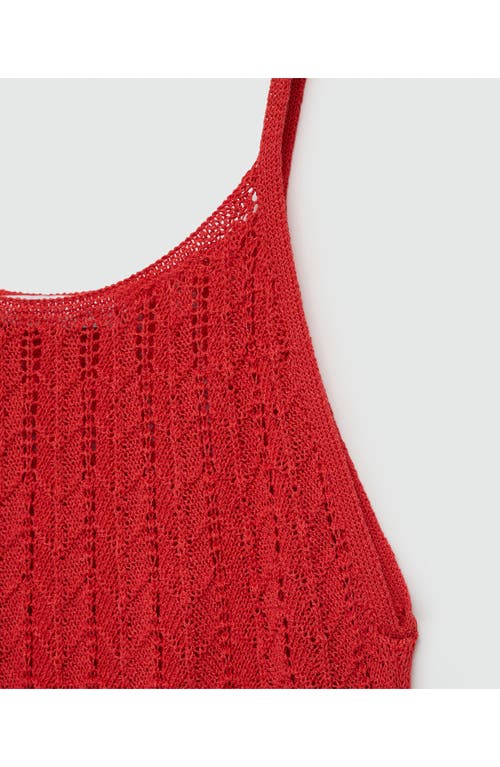 Mango Tie Strap Openwork Knit Dress In Coral Red