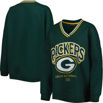 THE WILD COLLECTIVE Women's The Wild Collective Green Green Bay Packers  Vintage V-Neck Pullover Sweatshirt