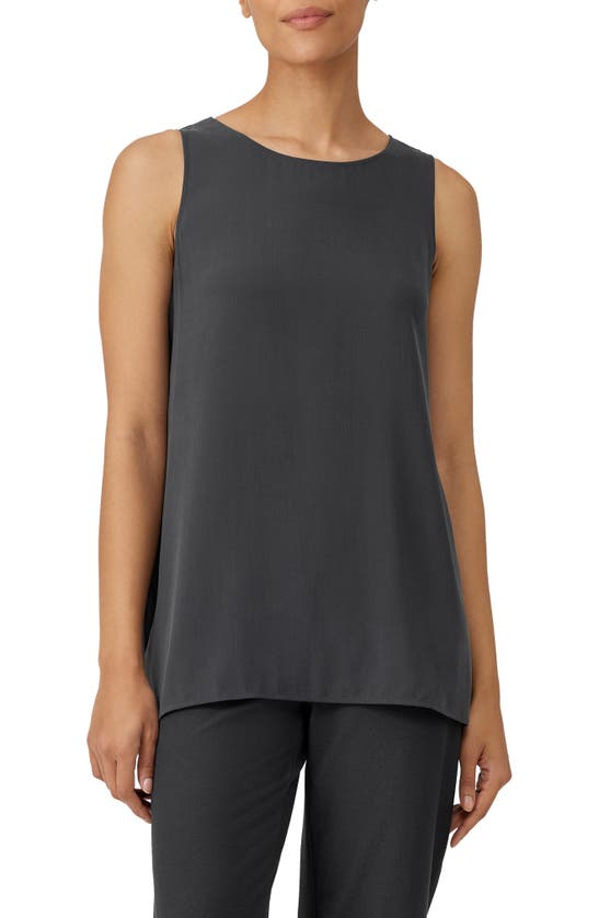 Eileen Fisher Ballet Neck Silk Tunic Top In Graphite