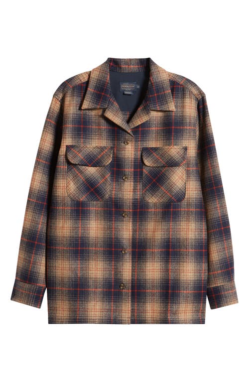 Pendleton Plaid Wool Overshirt In Brown/navy/red Plaid