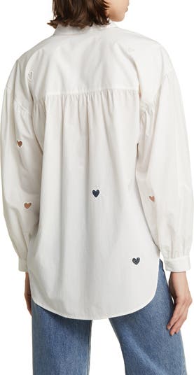 Janae Eyelet Hearts Cotton Blend Button-Up Shirt