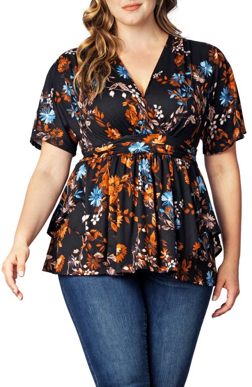Encore Print Faux Wrap Top in Midnight Asters