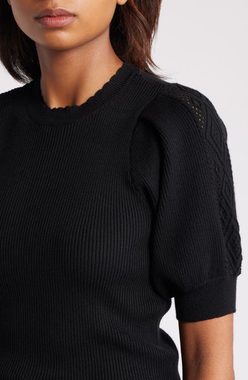 Shop Wit & Wisdom Short Sleeve Rib Sweater In Black