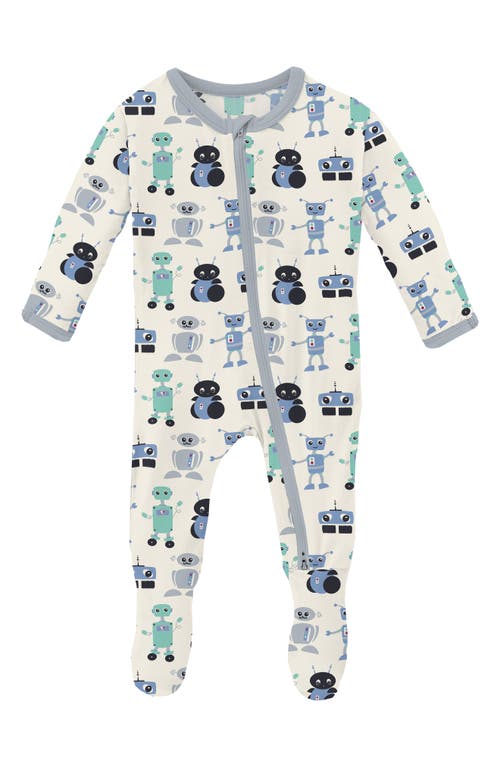 Kickee Pants Robot Print Fitted One-piece Pajamas In Natural Robots
