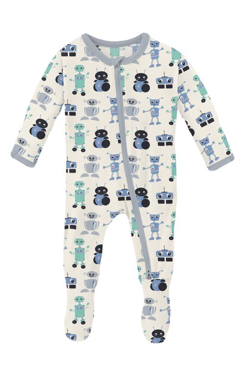 KicKee Pants Robot Print Fitted One-Piece Pajamas Natural Robots at Nordstrom,