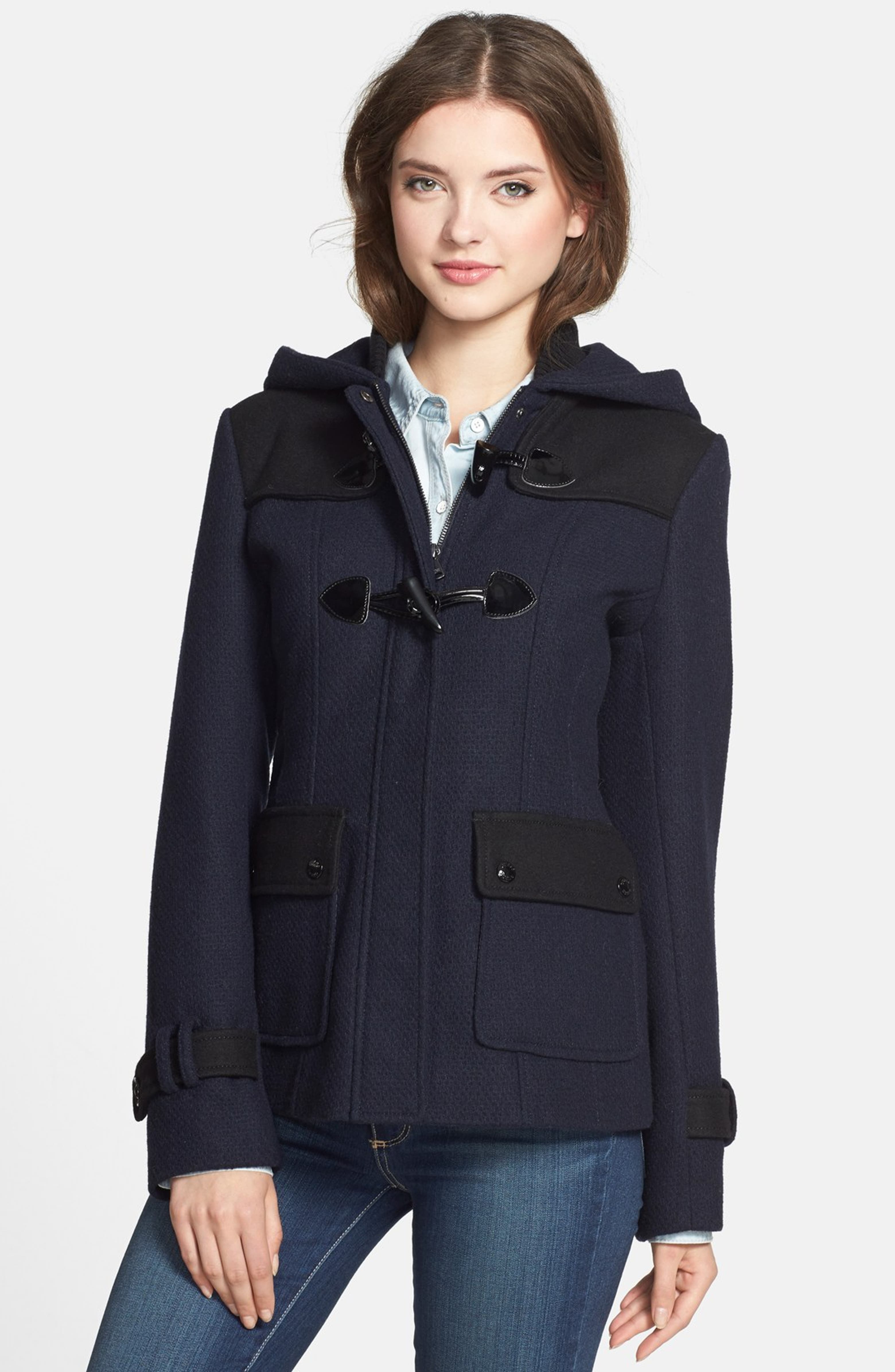 GUESS Two-Tone Toggle Coat with Detachable Hood (Regular & Petite ...