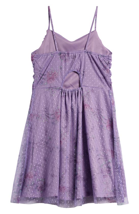 Ava & Yelly Kids' Floral Print Swiss Dot Mesh Dress In Lilac