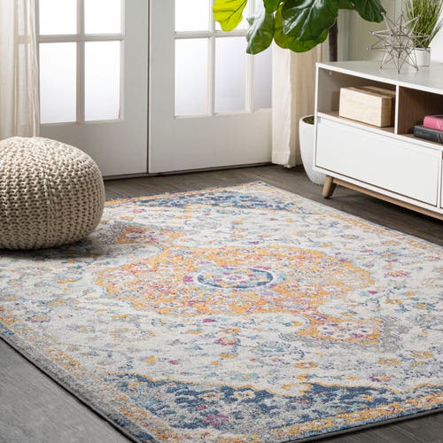 Jonathan Y Lorena Ornate Boho Medallion Area Rug In Light Gray/dark Blue/orange