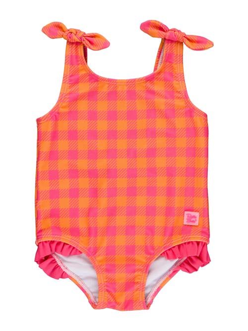 Shop Rufflebutts Baby Girls Upf50+ Tie Shoulder One Piece In Sunset Sorbet Gingham