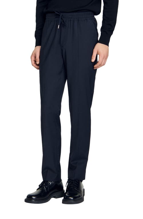 Shop Sandro Elasticated Straight-leg Trousers In Navy Blue