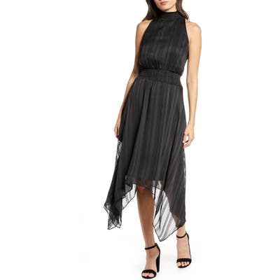 Sam Edelman Tonal Stripe Shark Bite Hem Halter Dress, Black