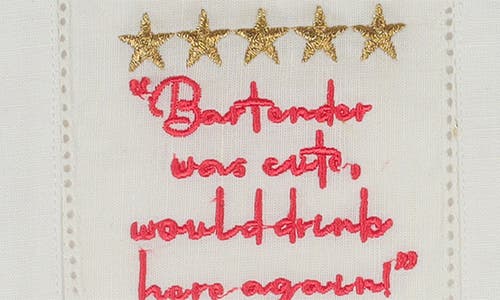 Tiramisu Set Of 4 Embroidered Coasters In White/gold Stars