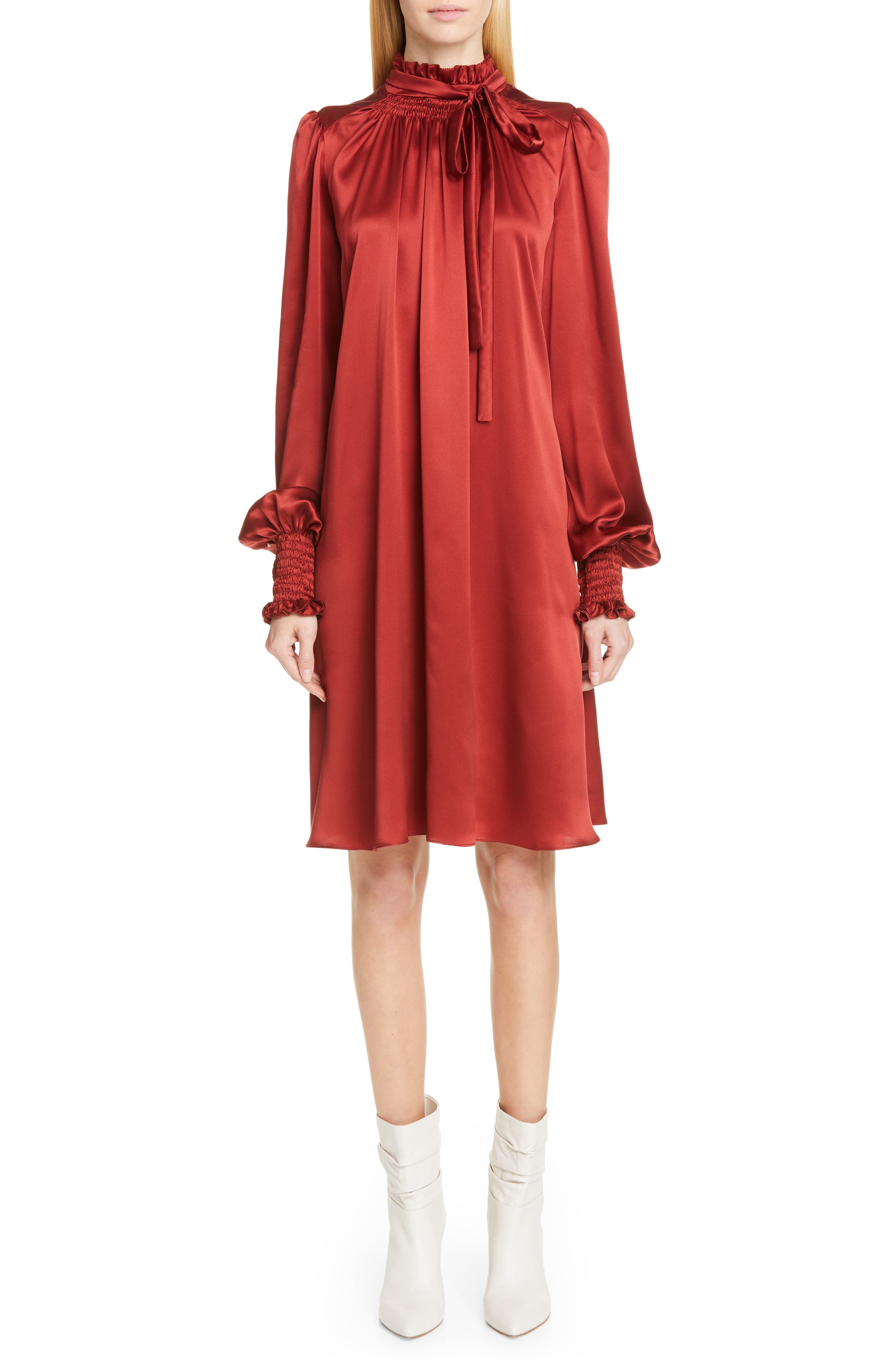 Adam Lippes Silk Charmeuse Long Sleeve Dress, Red