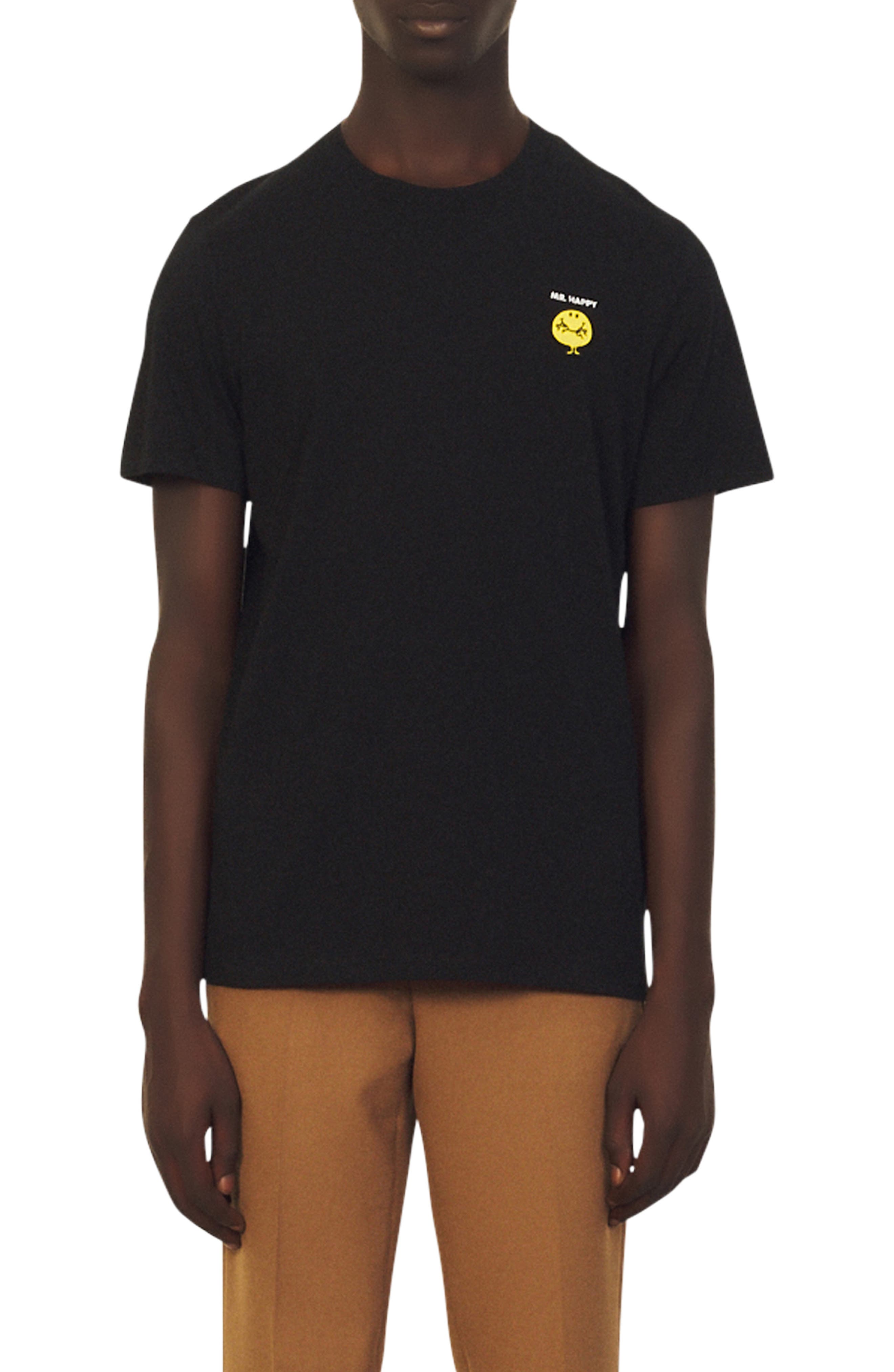 sandro Mr. Happy Boucle Patch Organic Cotton T-Shirt in Black at Nordstrom