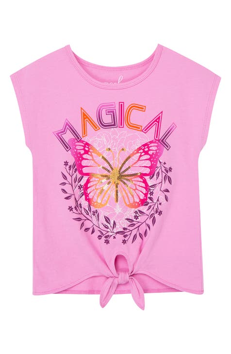 Magical Butterfly Tie Front Graphic T-Shirt (Toddler, Little Kid & Big Kid)