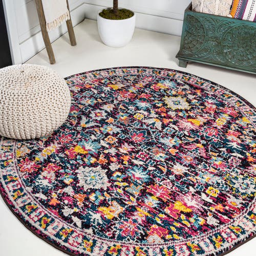Jonathan Y Modern Persian Boho Floral Round Area Rug In Multi/purple