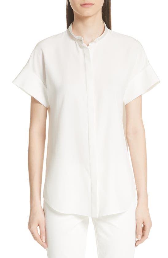 Lafayette 148 Camilla Silk Matte Blouse In Cloud
