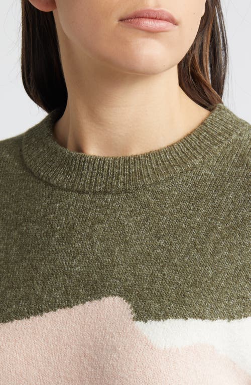 Shop Treasure & Bond Intarsia Colorblock Crewneck Sweater In Olive Kalamata Landscape