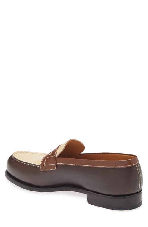 Shop Jm Weston 180 Penny Loafer In Dark Brown/ivory/brown