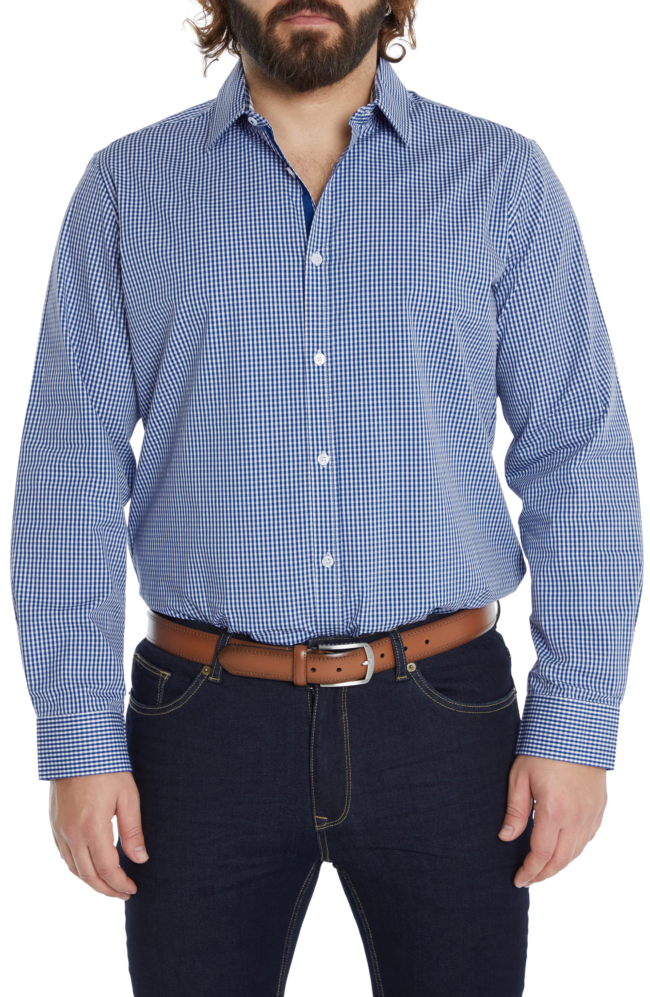 Johnny Bigg Dune Check Cotton Blend Button-Up Shirt in Blu at Nordstrom