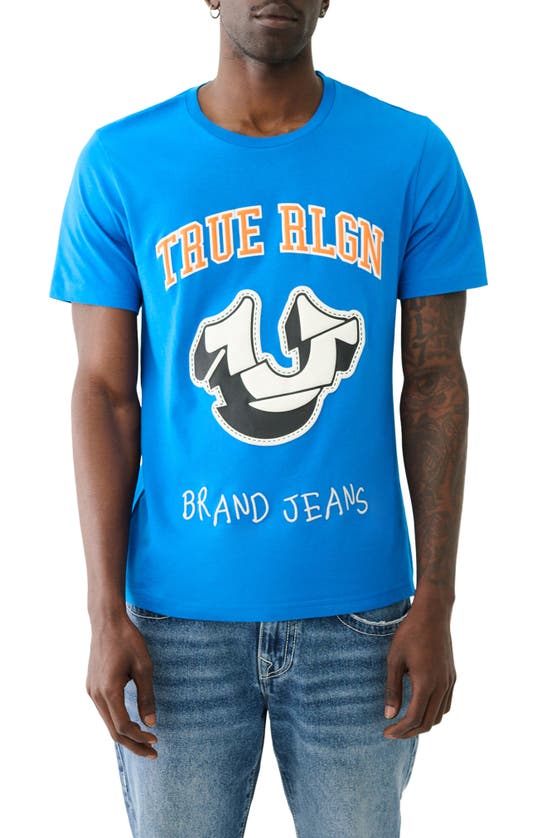 Shop True Religion Brand Jeans Spliced Horseshoe Graphic T-shirt In Imperial Blue