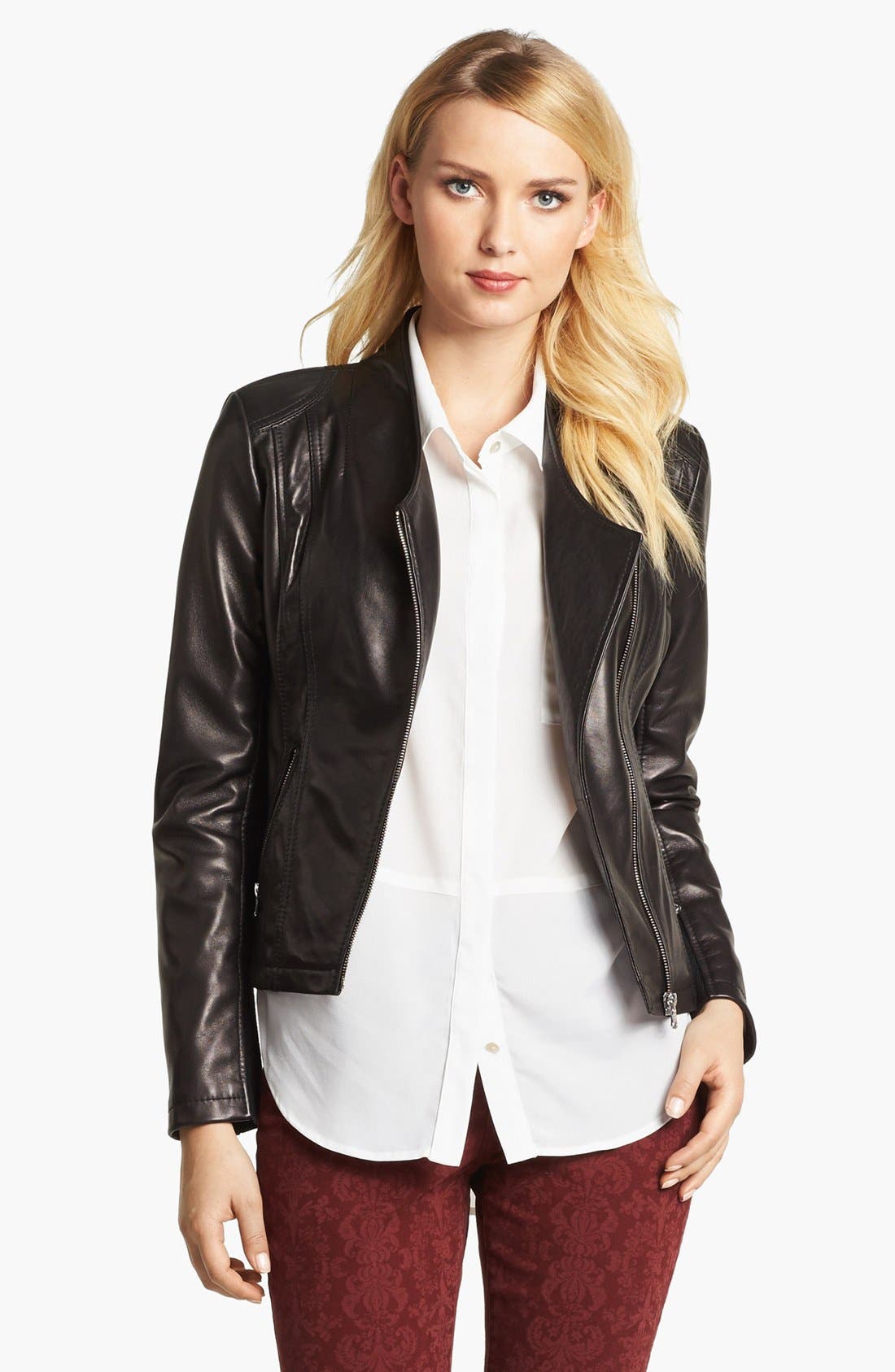 calvin klein black leather jacket womens