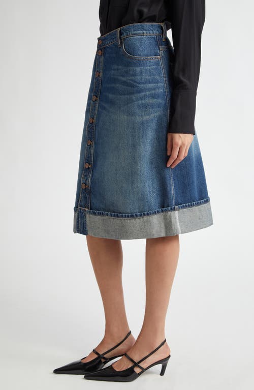 Shop Victoria Beckham Cuff Denim A-line Skirt In Heavy Vintage Indigo Wash