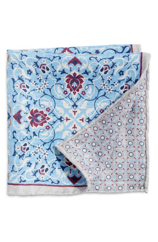Shop Edward Armah Arabesque & Floral Prints Reversible Silk Pocket Square In Lite Blue