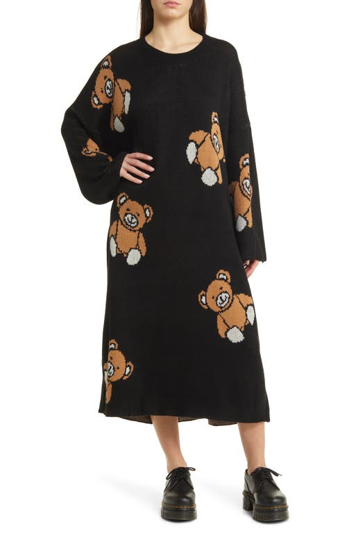 Literally Limitless Long Sleeve Oversize Sweater Dress in Teddy Bears
