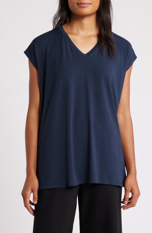 Eileen Fisher V-Neck Tencel® Lyocell T-Shirt<br> in Deep Adriatic 