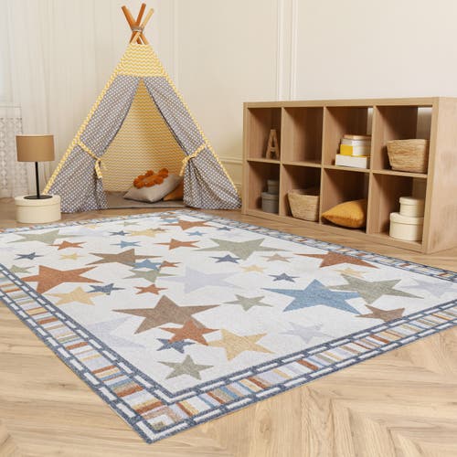 Jonathan Y Star Gazer Geometric Machine-washable Area Rug In Ivory/blue/orange
