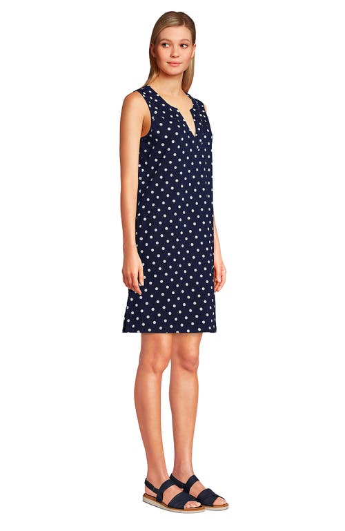 Lands' End Long Cotton Jersey Sleeveless Swim Cover-up Dress Print In Deep Sea Polka Dot