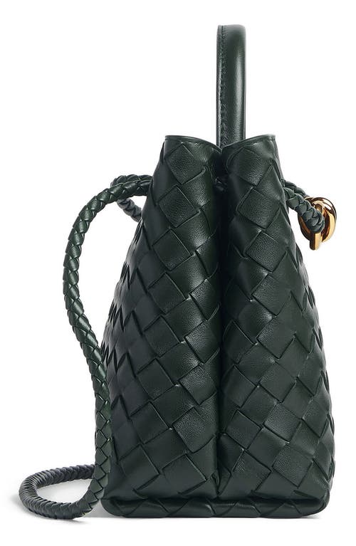 Shop Bottega Veneta Small Andiamo Intrecciato Shoulder Bag In Kaki-brass