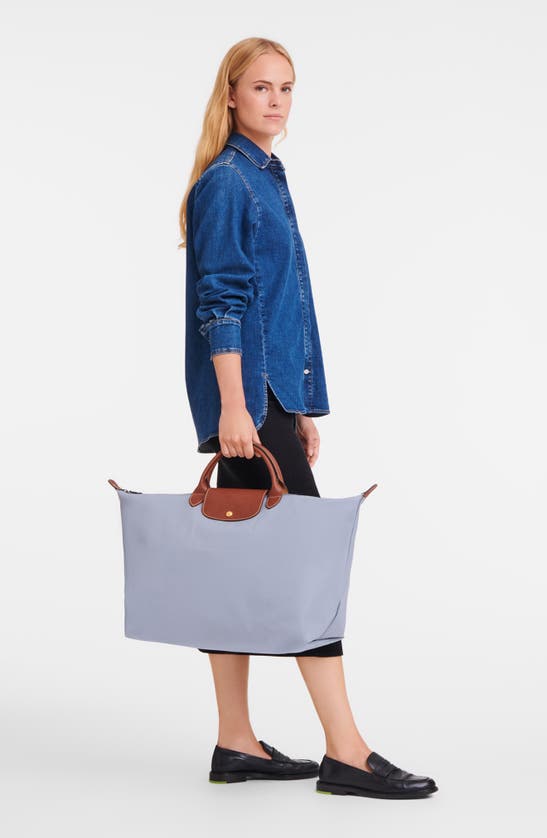 Shop Longchamp 'le Pliage' Overnighter In Steel