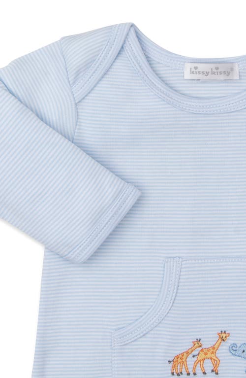 Kissy Kissy Stripe Embroidered Cotton Romper In Light Blue