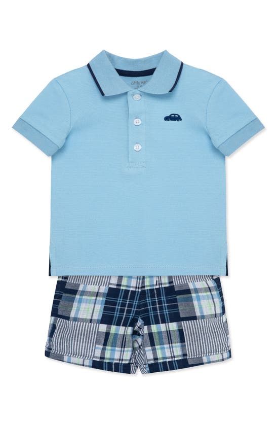 Shop Little Me Car Piqué Polo & Patchwork Shorts Set In Blue