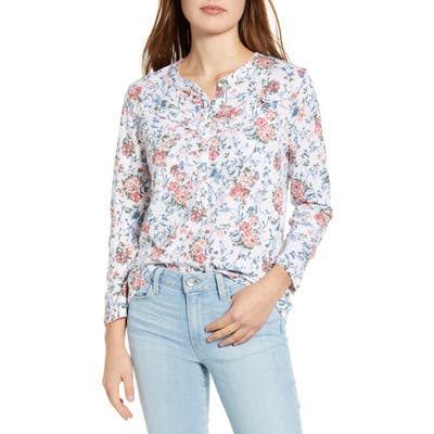 Lucky Brand Ruffle Bib Floral Henley, White