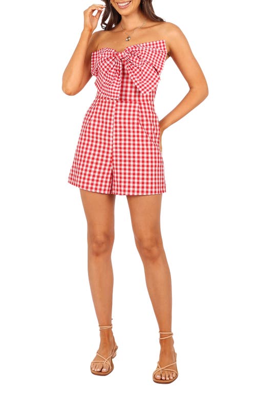 Petal And Pup Petal & Pup Bambi Gingham Strapless Cotton Bow Front Romper In Red
