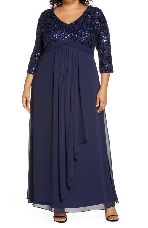 Alex Evenings Sequin Bodice Gown Navy at Nordstrom,