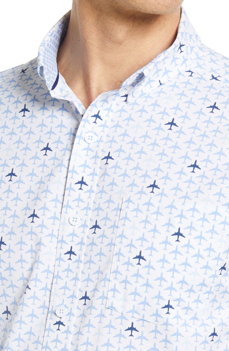 Johnston & Murphy XC4 Airplane Print Stretch Short Sleeve Button-Down Shirt, Alternate, color, 