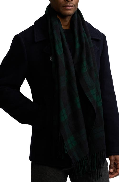 Shop Ralph Lauren Purple Label Blackwatch Tartan Cashmere Fringe Scarf In Green/navy/black Multi