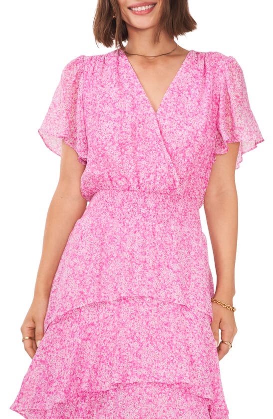 Vince Camuto Floral Tiered Dress In Pink Orchid | ModeSens